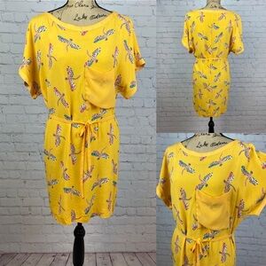 ZARA Basics Dragonfly Print Belted Shirt Dress